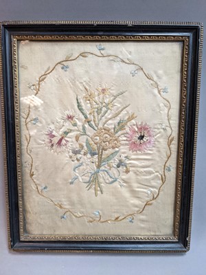 Lot 155 - A VICTORIAN SILK EMBROIDERY, ALONG WITH THREE OTHERS