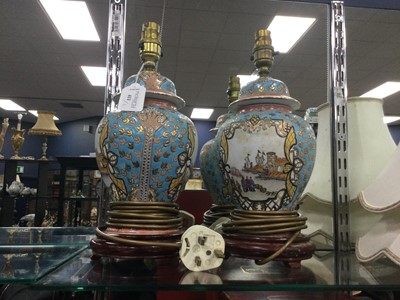 Lot 411 - A PAIR OF CHINESE TABLE LAMPS