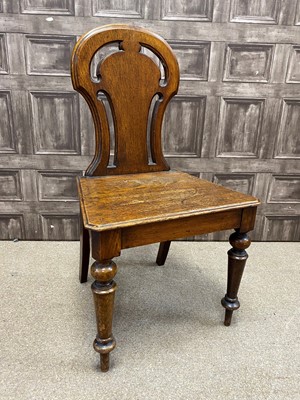 Lot 445 - A VICTORIAN OAK HALL CHAIR