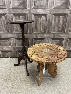 Lot 455 - A CARVED OCCASIONAL TABLE AND A MAHOGANY WINE TABLE