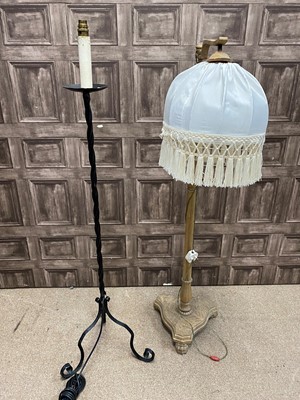 Lot 368 - AN OAK FLOOR LAMP AND TWO OTHER LAMPS