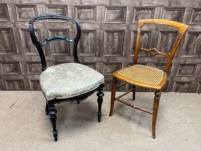 Lot 451 - A VICTORIAN EBONISED BEDROOM CHAIR AND ANOTHER BEDROOM CHAIR