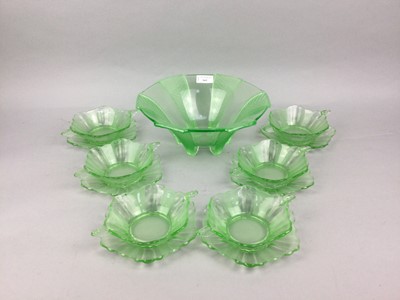 Lot 565 - A GREEN TINTED GLASS FRUIT SET