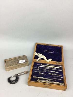 Lot 566 - A STARRETT MICROMETER, DRAWING INSTRUMENTS, LIGHTERS AND A COIN SET