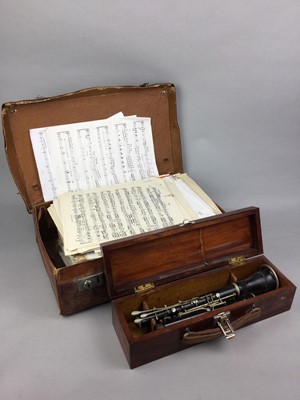 Lot 571 - A CASED CLARINET, SHEET MUSIC IN A LEATHER CASE AND VARIOUS SPORTS EQUIPMENT