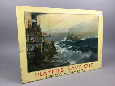 Lot 590 - A PLAYERS NAVY CUT ADVERTISING SIGN, ALONG WITH TWO PEACOCKS