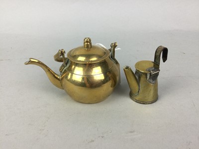 Lot 626 - A BRASS TEA POT OF SMALL PROPORTIONS AND A BRASS POT