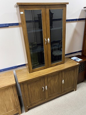 Lot 251 - A STAINED WOOD SIDEBOARD AND A MATCHING CUPBOARD