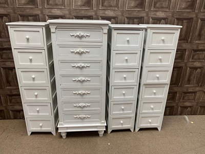 Lot 640 - A LOT OF FOUR MODERN WHITE PAINTED UPRIGHT CHESTS