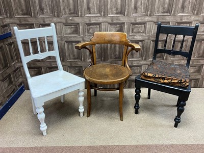 Lot 253 - A BENTWOOD BUSINESS ELBOW CHAIR AND TWO OTHER CHAIRS