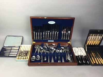 Lot 659 - A SET OF SIX SILVER SPOONS ALONG WITH OTHER CASED SETS OF CUTLERY