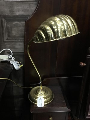 Lot 654 - A BRASS TABLE LAMP AND A PAIR OF CONTINENTAL VIENNA STYLE TABLE LAMPS WITH SHADES