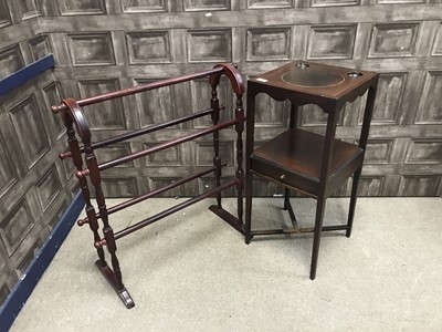 Lot 476 - A MAHOGANY SQUARE WASHSTAND AND A TOWEL RAIL