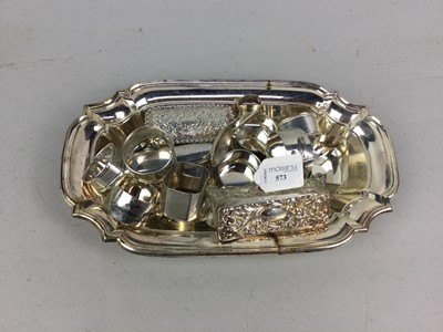 Lot 573 - A SET OF SIX NIELLO SILVER NAPKIN RINGS AND OTHER SILVER AND PLATE