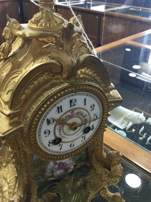 Lot 1118 - A LATE 19TH CENTURY FRENCH GILTMETAL AND PORCELAIN MANTEL CLOCK