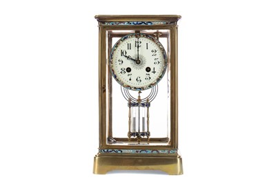 Lot 1120 - A LATE 19TH CENTURY FRENCH BRASS AND CHAMPLEVE ENAMEL MANTEL CLOCK