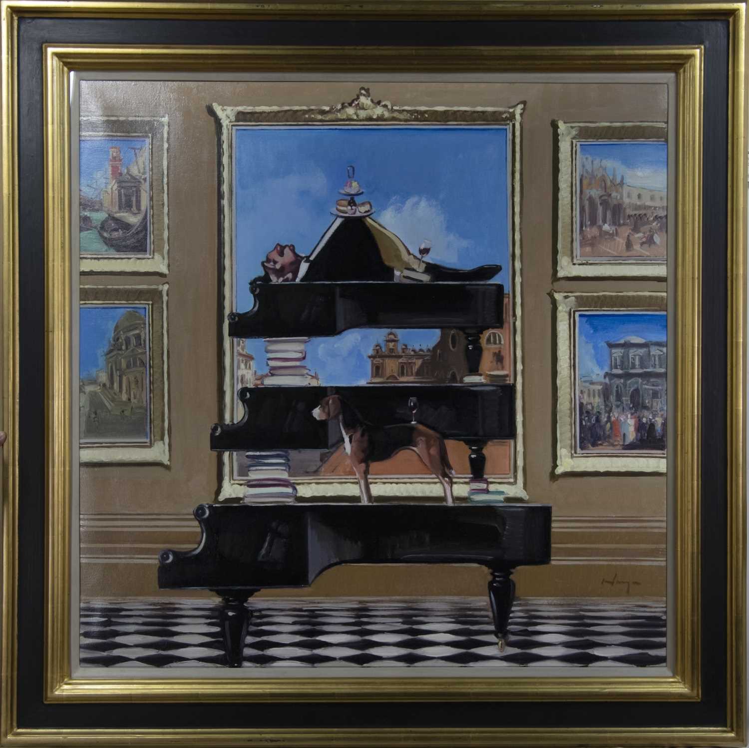 Lot 527 - PIA PIA PIANO, A LARGE OIL BY JOE HARGAN