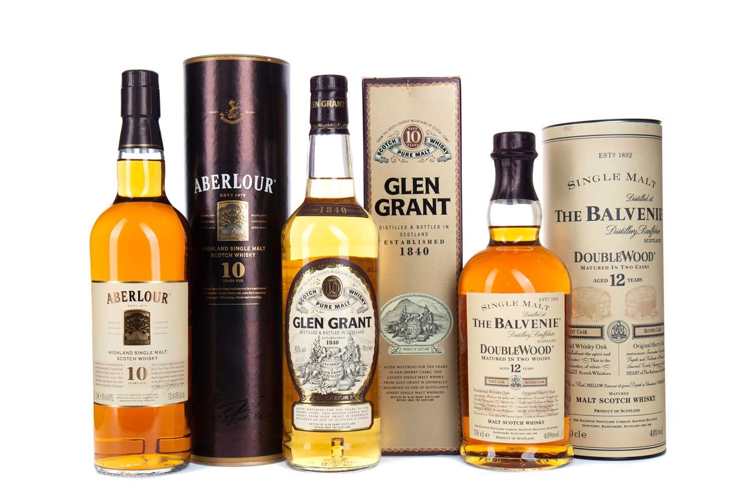 Lot 45 - ABERLOUR 10 YEARS OLD, GLEN GRANT AGED 10 YEARS AND BALVENIE DOUBLEWOOD AGED 12 YEARS