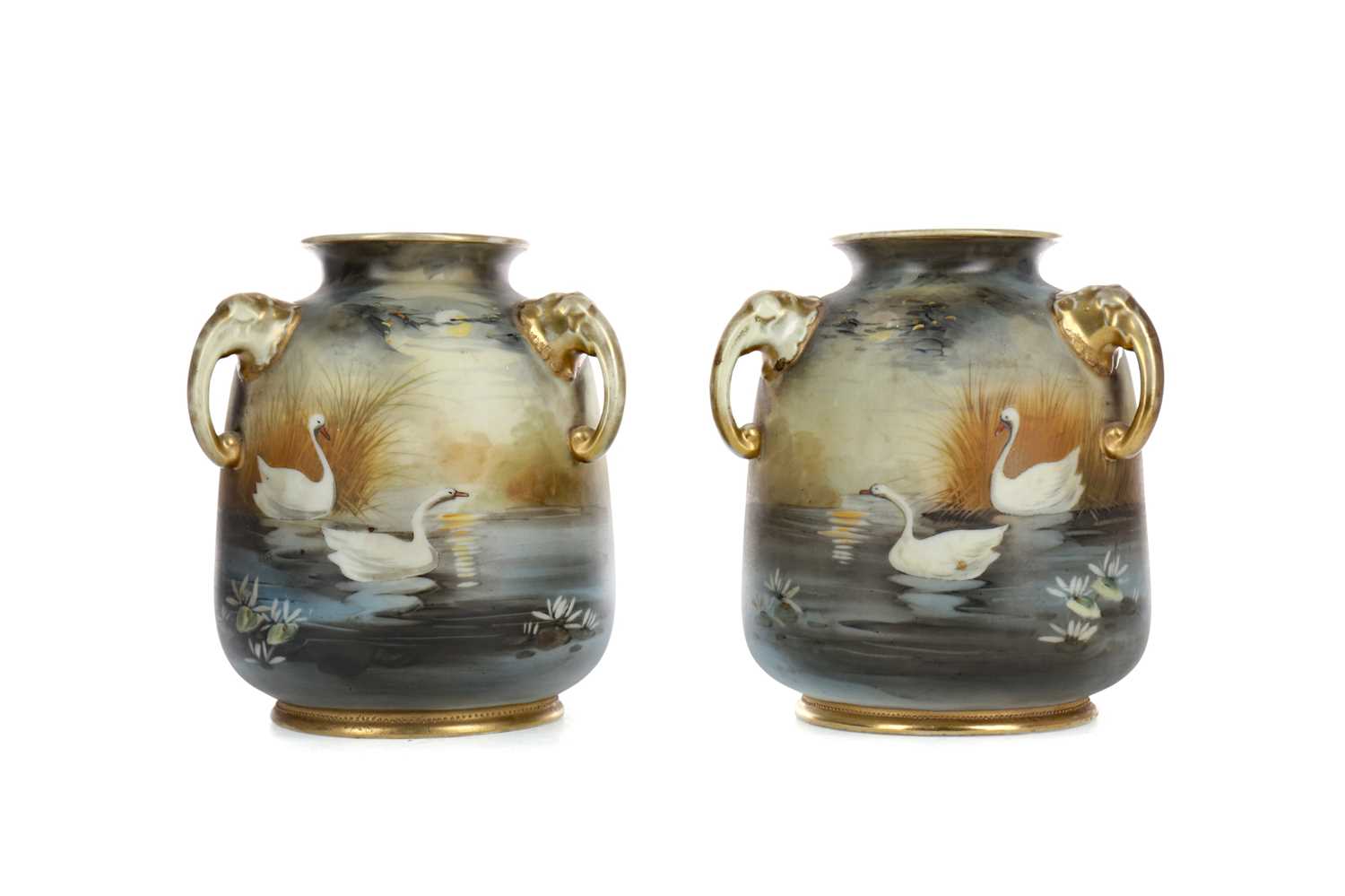 Lot 975 - A PAIR OF EARLY 20TH CENTURY JAPANESE NORITAKE VASES