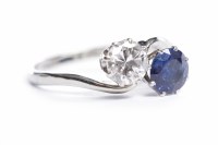 Lot 10 - SAPPHIRE AND DIAMOND TWO STONE RING the two...