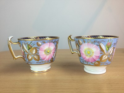 Lot 124 - AN EARLY 19TH CENTURY NEW HALL PORCELAIN TEACUP AND SAUCER, AND TWO OTHERS