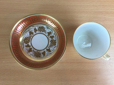 Lot 124 - AN EARLY 19TH CENTURY NEW HALL PORCELAIN TEACUP AND SAUCER, AND TWO OTHERS