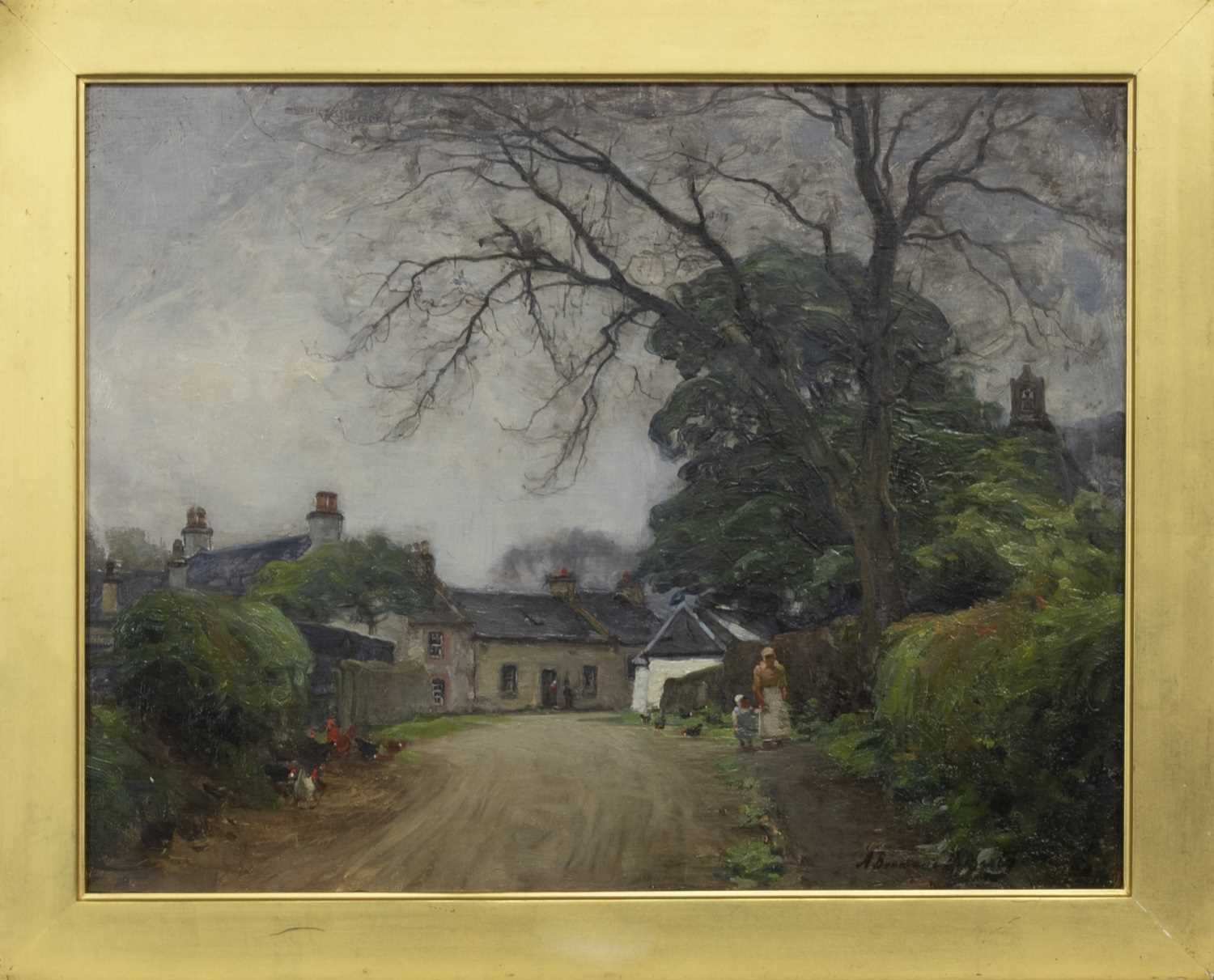 Lot 62 - A STROLL WITH THE HENS, AN OIL BY ALEXANDER BROWNLIE DOCHARTY