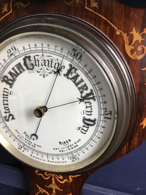Lot 1114 - A LATE 19TH CENTURY INLAID ROSEWOOD BANJO BAROMETER