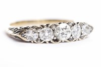Lot 13 - DIAMOND FIVE STONE RING Victorian style, the...