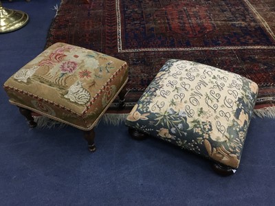 Lot 630 - A 19TH CENTURY MAHOGANY FOOTSTOOL AND ANOTHER FOOTSTOOL