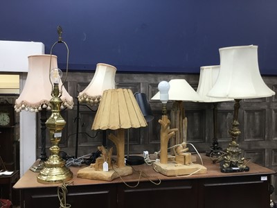 Lot 716 - A PAIR OF REPRODUCTION ‘CANDLESTICK’ TABLE LAMPS AND OTHER LAMPS