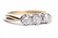 Lot 15 - DIAMOND THREE STONE RING the diamonds...