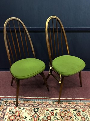 Lot 456 - A SET OF SIX ERCOL SPINDLE BACK DINING CHAIRS