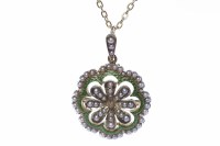 Lot 20 - EDWARDIAN SEED PEARL AND ENAMEL BROOCH PENDANT...