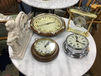 Lot 744 - A SHIP'S BULKHEAD CLOCK AND OTHER CLOCKS