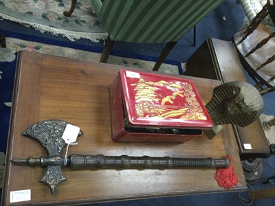 Lot 745 - A REPRODUCTION BATTLEAXE AND OTHER OBJECTS