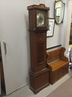 Lot 211 - A REPRODUCTION STAINED WOOD GRANDFATHER CLOCK