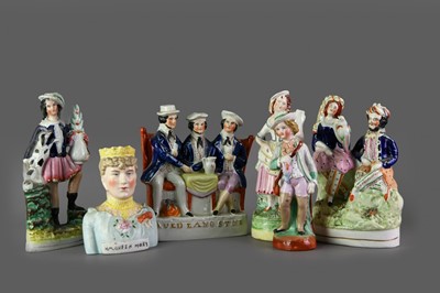 Lot 115 - A COLLECTION OF VICTORIAN STAFFORDSHIRE FLATBACK FIGURES