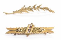 Lot 31 - FIFTEEN CARAT GOLD PEARL SET BROOCH in the...