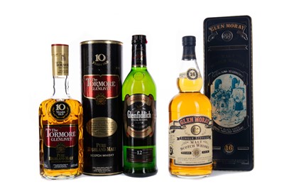 Lot 105 - TORMORE-GLENLIVET 10 YEARS OLD, GLENFIDDICH 12 YEARS OLD AND GLEN MORAY AGED 16 YEARS