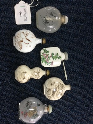 Lot 662 - A LOT OF SIX CHINESE SNUFF BOTTLES