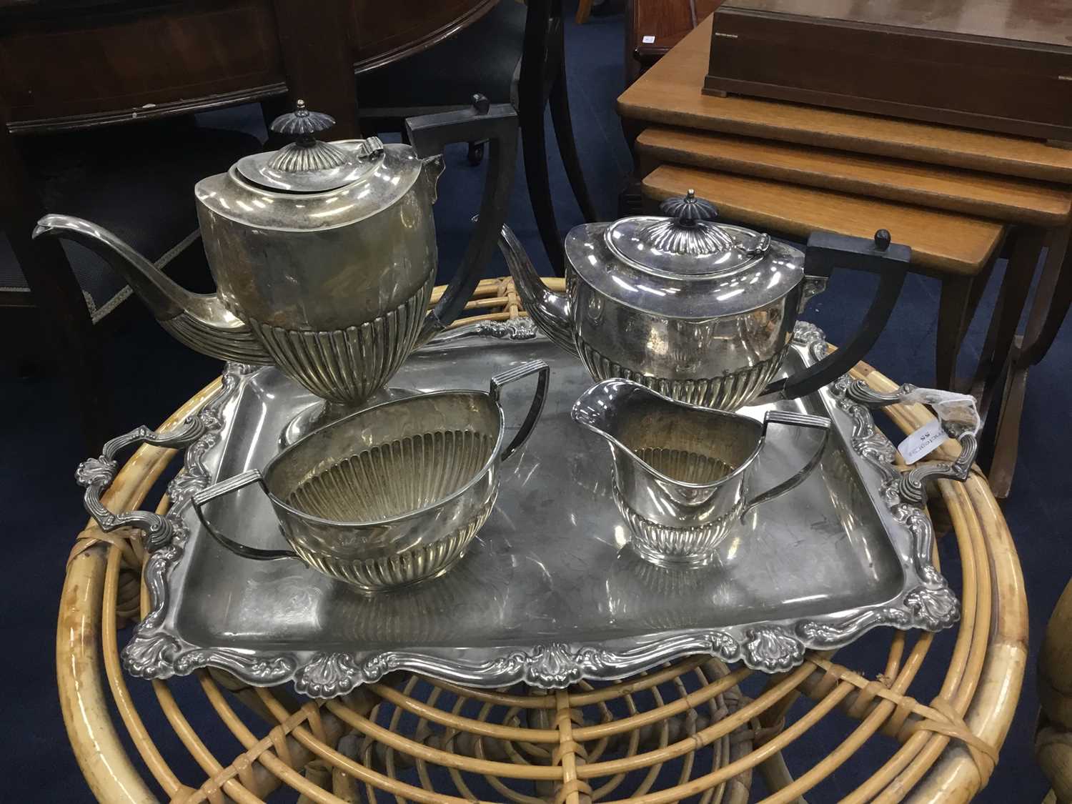 Lot 55 - AN EARLY 20TH CENTURY SILVER PLATED TEA SERVICE