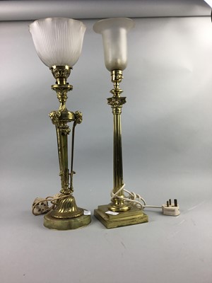 Lot 145 - A BRASS COLUMN LAMP AND ANOTHER