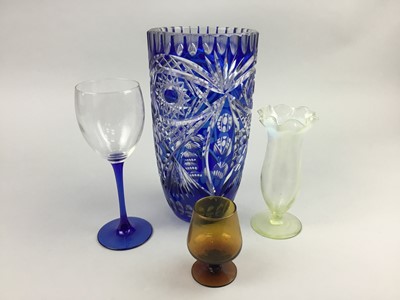 Lot 144 - A COLOURED GLASS BOWL, VASE AND OTHER GLASS WARE