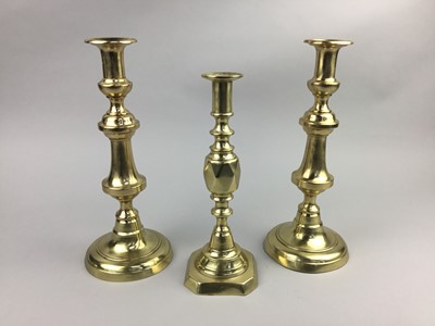 Lot 138 - A LOT OF FIVE PAIRS OF BRASS CANDLESTICKS