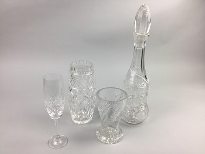 Lot 195 - A LOT OF CRYSTAL AND GLASS WARE INCLUDING DECANTERS