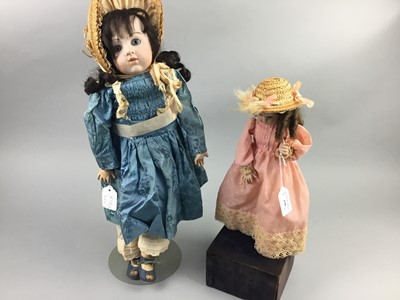 Lot 158 - MODERN BISQUE HEADED AUTOMATON GIRL DOLL AND THREE OTHERS