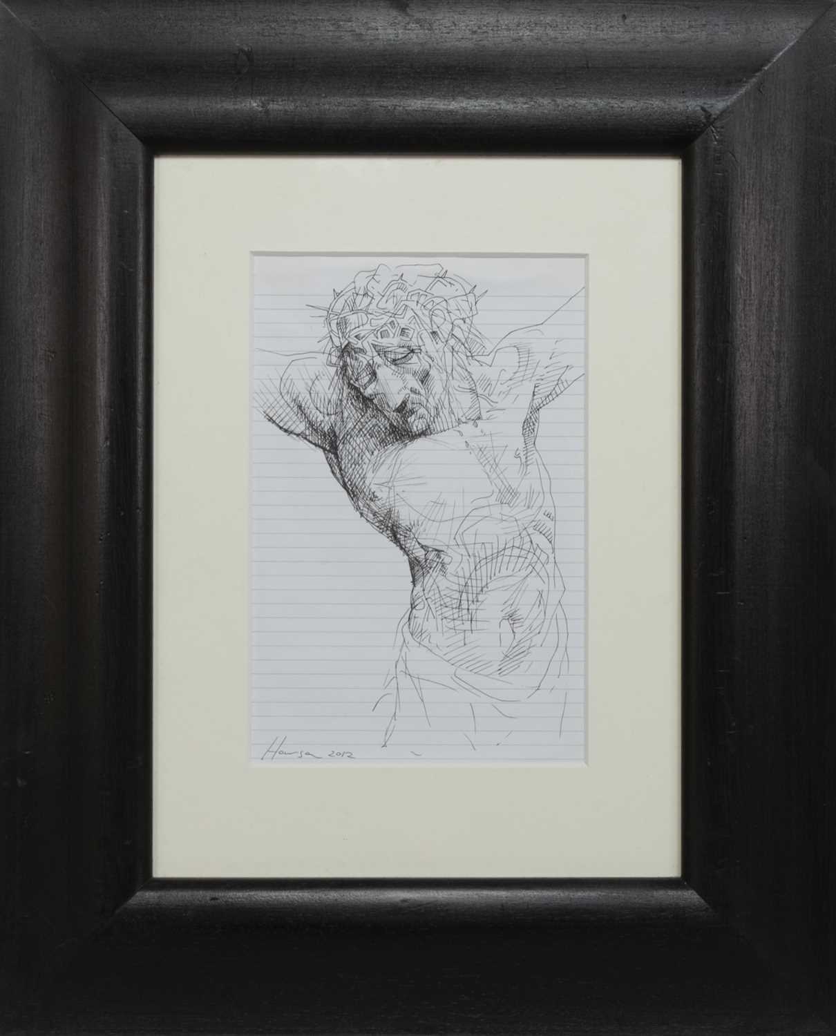 Lot 579 - STUDY OF CHRIST, AN INK BY PETER HOWSON