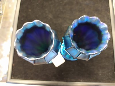 Lot 766 - A PAIR OF L. C. TIFFANY BLUE FAVRILE VASES