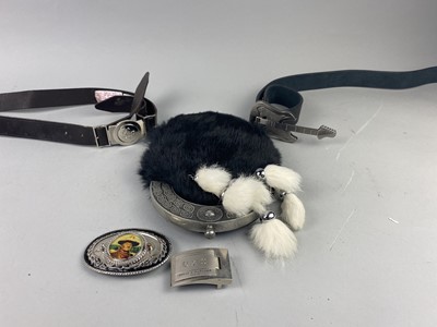 Lot 168 - A SPORRAN, BELT AND TWO BUCKLES